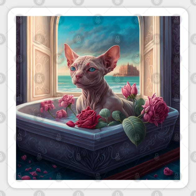 Sphynx Enjoying Luxury Sticker by Enchanted Reverie